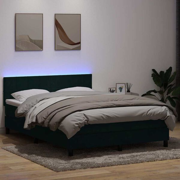 vidaXL Letto a Molle con Materasso e LED Verde Scuro 140x210 cm Velluto