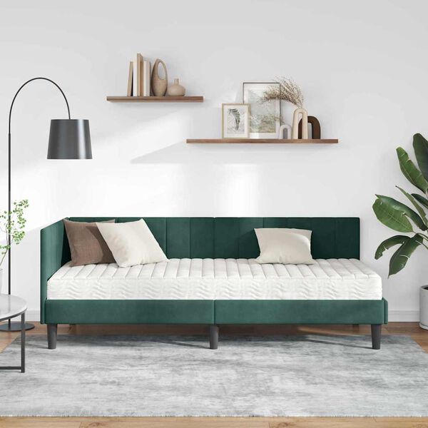 vidaXL Struttura Letto Angolare con Materasso 2 pcs Verde Velluto