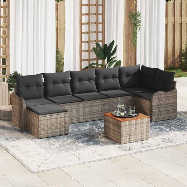 vidaXL Set Divano da Giardino 8 pcs Grigio Poly Rattan