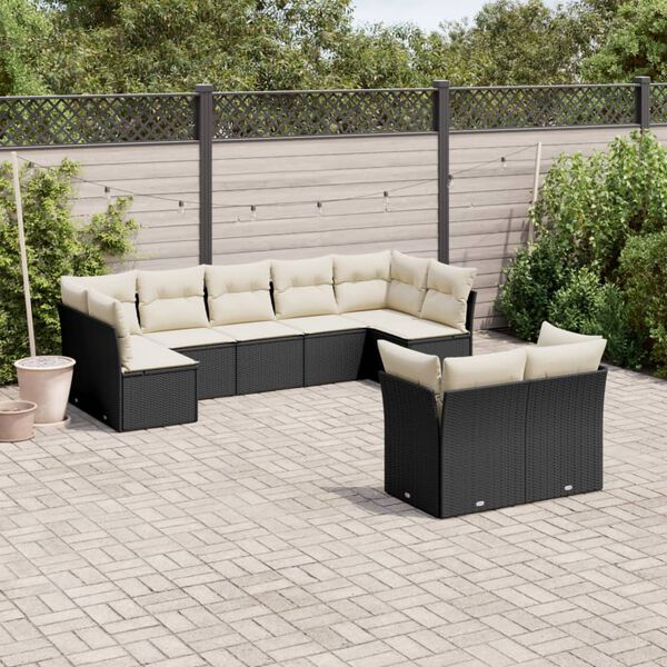 vidaXL Set Divani da Giardino 9 pz con Cuscini Nero in Polyrattan