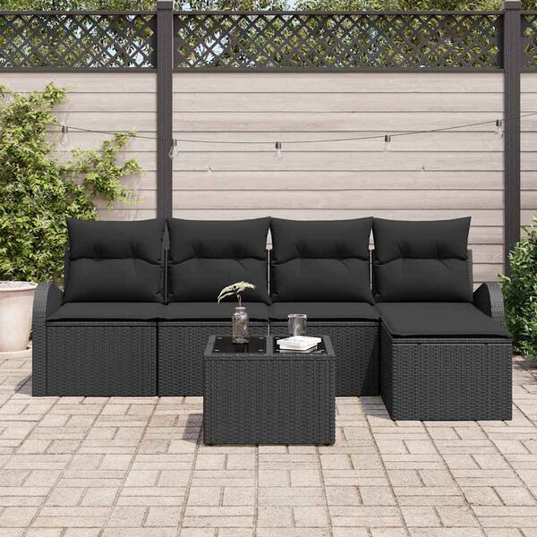 vidaXL Set Divano da Giardino 6 pcs Nero polyrattan