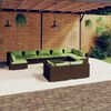 vidaXL Set Divani da Giardino 10 pz con Cuscini in Polyrattan Marrone