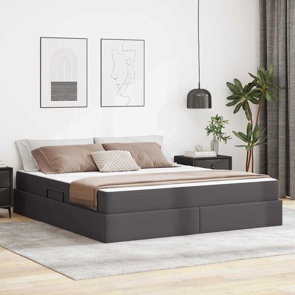 vidaXL Letto con contenitore e materasso Grigio 180 x 200 cm