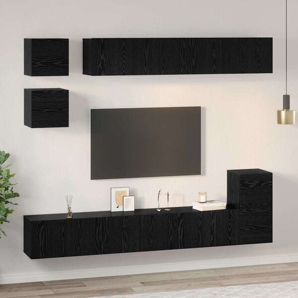 vidaXL Set mobile TV 8 pcs Rovere Nero Legno multistrato