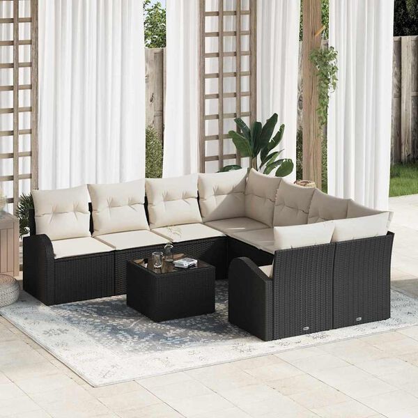 vidaXL Set Divano da Giardino Nero 55 x 55 x 37 cm polyrattan