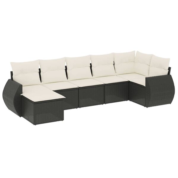 vidaXL Set Divani da Giardino con Cuscini 7pz Nero Polyrattan