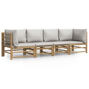vidaXL Set Salotto da Giardino 4pz con Cuscini Grigio Chiaro Bamb&ugrave;