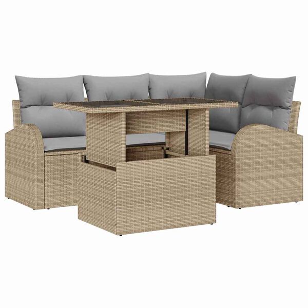 vidaXL Set Divano da Giardino con cuscino 5 pcs Beige polyrattan