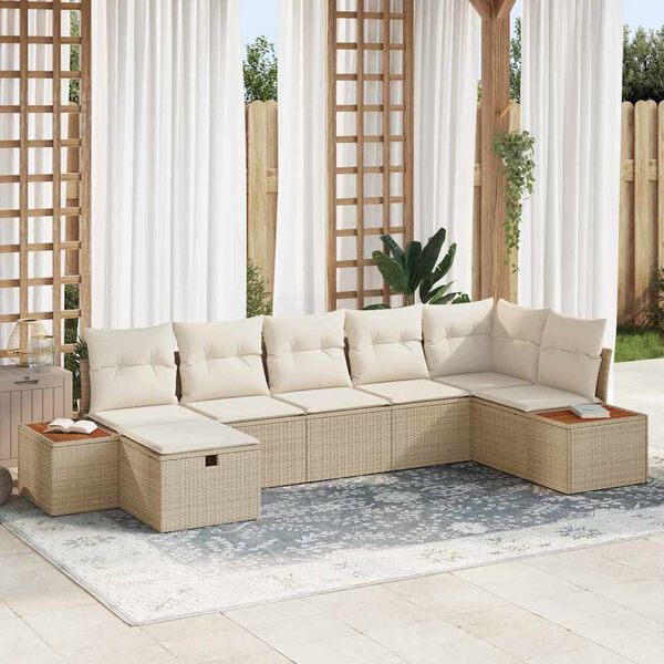 vidaXL Set Divano da Giardino con cuscino 7 pcs Beige polyrattan