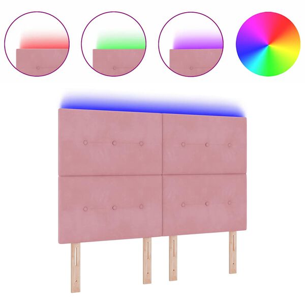 vidaXL Testiera con luci a strisce a LED Regolabile Rosa 72 cm Velluto