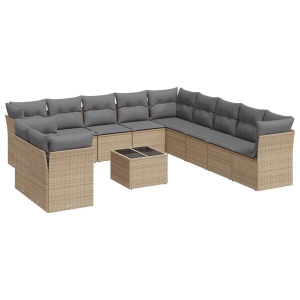 vidaXL Set Divani da Giardino 12 pz con Cuscini Beige in Polyrattan