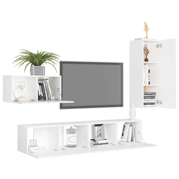 vidaXL Set Mobili Porta TV 4 pz Bianco in Legno Multistrato