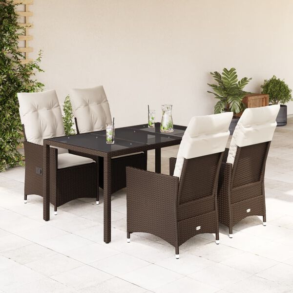 vidaXL Set da Pranzo da Giardino 5pz con Cuscini in Polyrattan Marrone