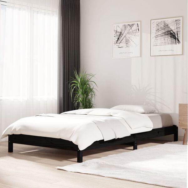 vidaXL Letto Impilabile Nero 100x200cm in Legno Massello di Pino