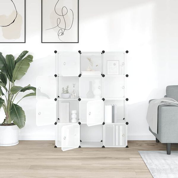 vidaXL Contenitore a Cubo con 12 Cubi e Ante Trasparente PP