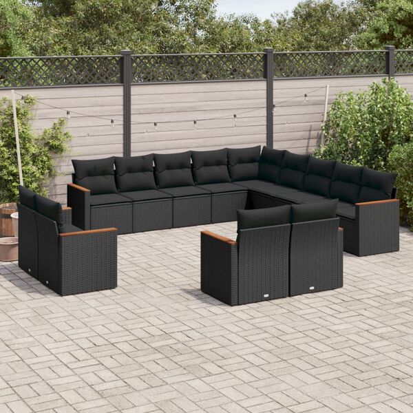 vidaXL Set Divani da Giardino 13pz con Cuscini Nero in Polyrattan