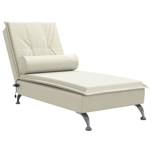vidaXL Chaise Longue Massaggi con Cuscino a Rullo Crema in Velluto