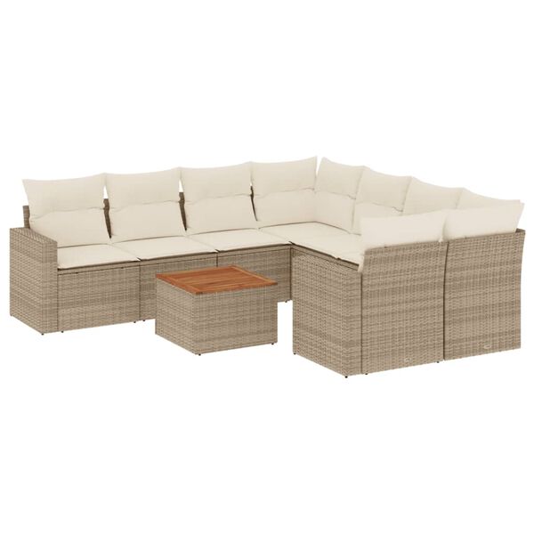 vidaXL Set Divano da Giardino 9 pz con Cuscini Beige in Polyrattan