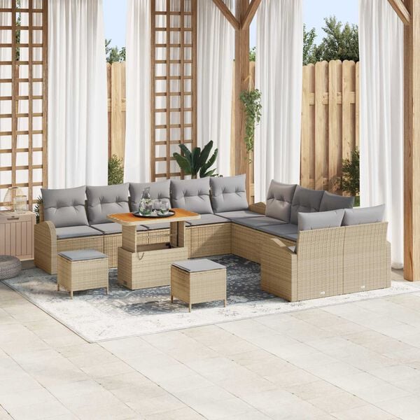 vidaXL Set Divano da Giardino con cuscino 13 pcs Beige e Grigio Chiaro