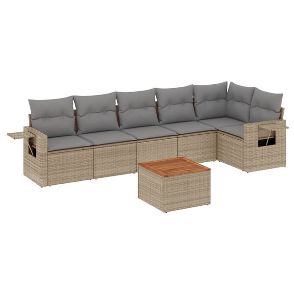vidaXL Set Divano da Giardino 7 pz con Cuscini Beige Misto Polyrattan