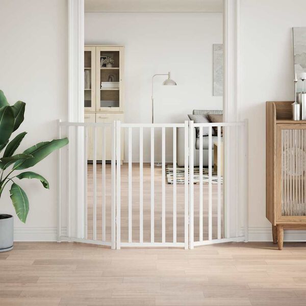 vidaXL Cancello Cani Pieghevole 3 Pannelli Bianco 150cm Massello Abete