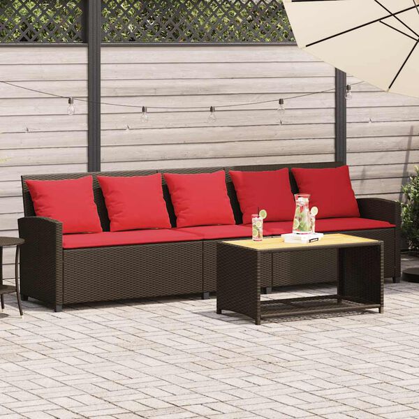 vidaXL Divano da Giardino a 5 Posti con Cuscini in Polyrattan Marrone