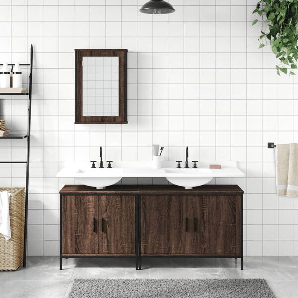 vidaXL Set Mobili da Bagno 3 pz Rovere Marrone in Legno Multistrato