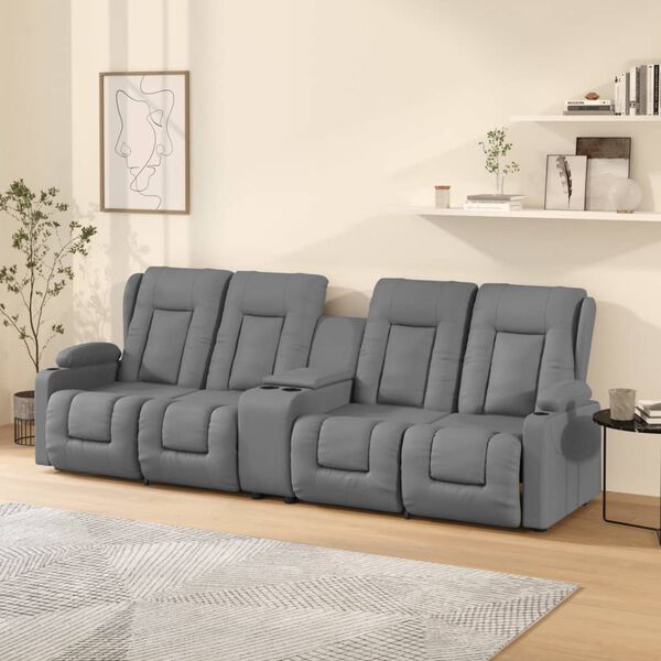 vidaXL Divano Massaggio 4 Posti con Portabicchieri Grigio Similpelle