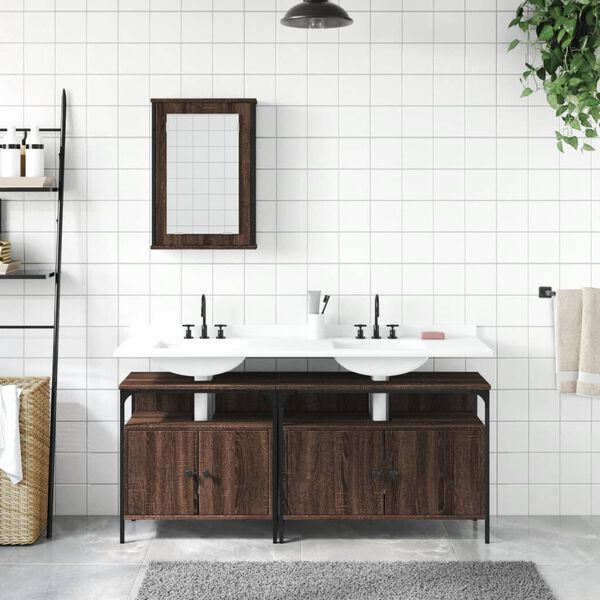 vidaXL Set Mobili da Bagno 3 pz Rovere Marrone in Legno Multistrato
