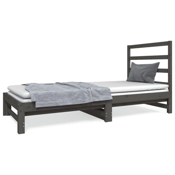 vidaXL Dormeuse Estraibile Grigia 2x(90x190) cm Legno Massello di Pino