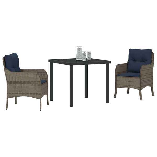 vidaXL Set da Pranzo per Giardino con cuscino 3 pcs Grigio polyrattan