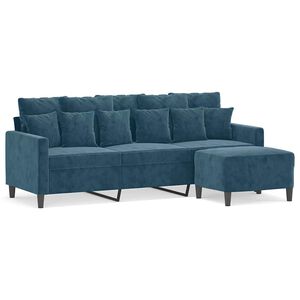 vidaXL Divano a 3 Posti con Poggiapiedi Blu 180 cm in Velluto