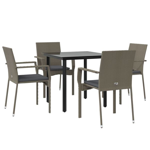 vidaXL Set da Pranzo Giardino 5pz Nero e Grigio con Cuscini Polyrattan