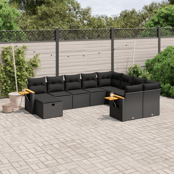 vidaXL Set Divani da Giardino 10pz con Cuscini in Polyrattan Nero