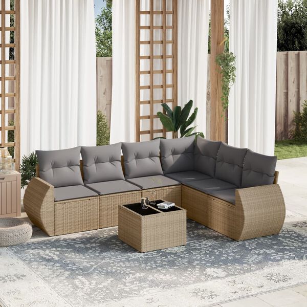 vidaXL Set Divani da Giardino 7 pz con Cuscini Beige in Polyrattan