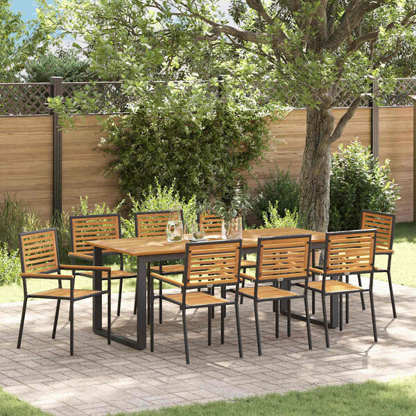 vidaXL Set da Pranzo per Giardino 9 pcs Nero Legno di Acacia Massello