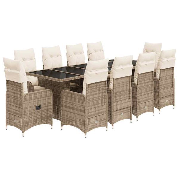 vidaXL Set Bistr&ograve; da Giardino 11 pz con Cuscini in Polyrattan Beige