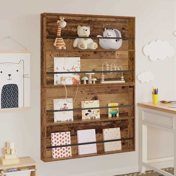 vidaXL Scaffale per riviste 2 pcs Legno vecchio 100 x 12 x 70 cm