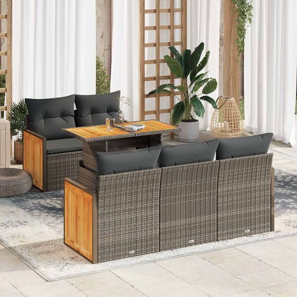 vidaXL Set Divano da Giardino 6pz con Cuscini Grigio Polyrattan Acacia