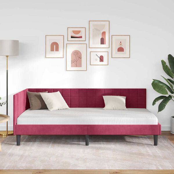 vidaXL Cornice del letto ad angolo Rosso Vino 90 cm x 190 cm Velluto