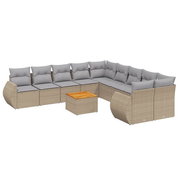 vidaXL Set Divani da Giardino 11 pz con Cuscini Beige in Polyrattan