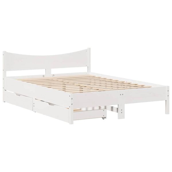 vidaXL Giroletto con Cassetti Bianco 135x190 cm Legno Massello di Pino