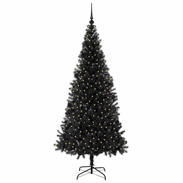 vidaXL Albero di Natale con 300 LED con supporto Nero 210 cm PVC