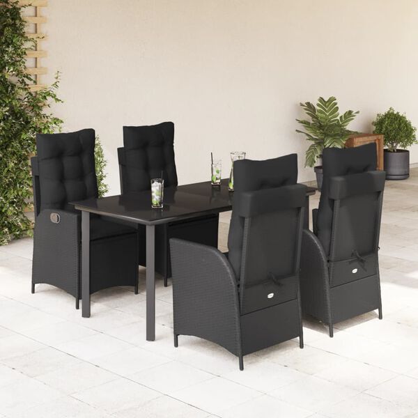 vidaXL Set da Pranzo da Giardino 5 pz Nero con Cuscini in Polyrattan