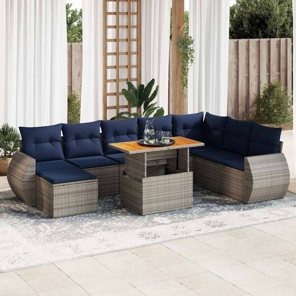 vidaXL Set Divano da Giardino 9 pz con Cuscini Grigio in Polyrattan