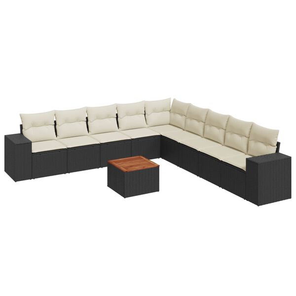vidaXL Set Divani da Giardino 10pz con Cuscini in Polyrattan Nero