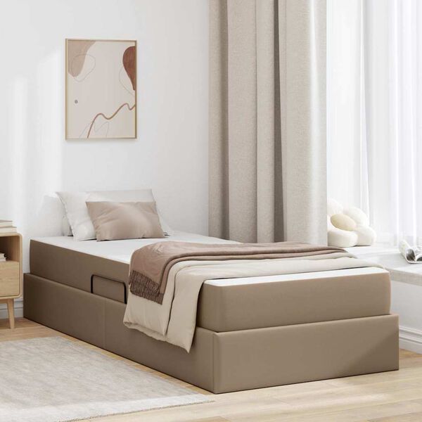vidaXL Letto con contenitore e materasso 2 pcs Cappuccino Pelle
