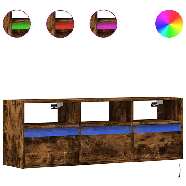 vidaXL Mobile TV a Parete con Luci LED Rovere Fumo 130x31x45 cm