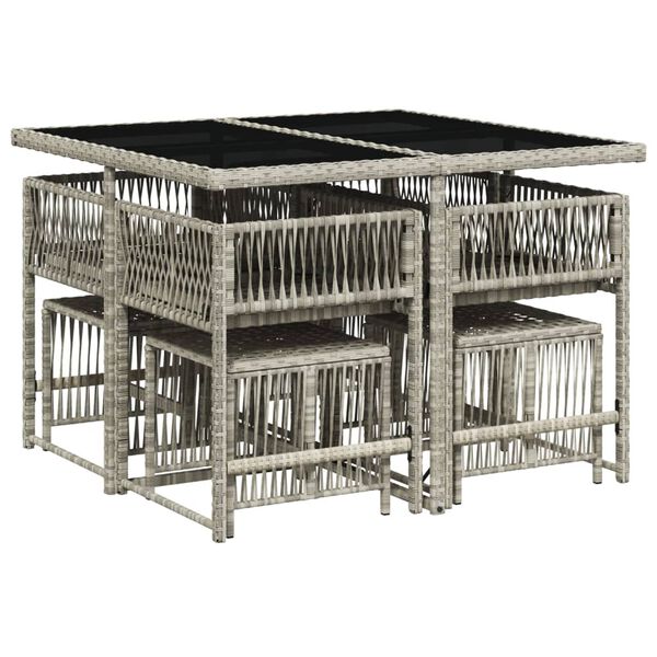 vidaXL Set Pranzo da Giardino 9pz con Cuscini Grigio Chiaro Polyrattan