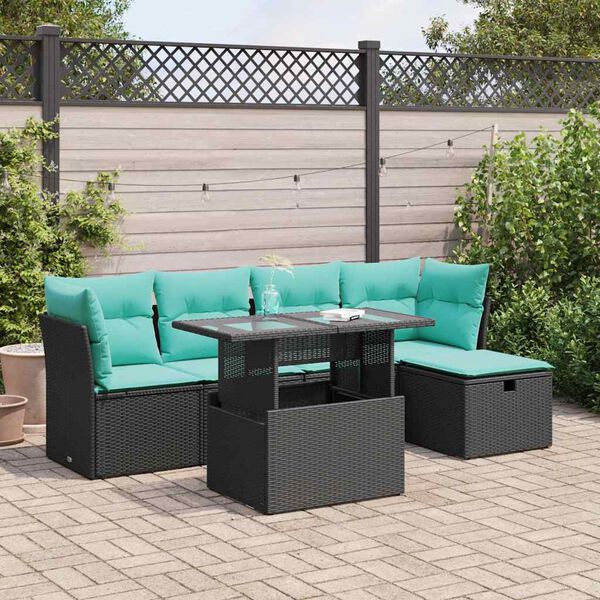 vidaXL Set Divano da Giardino 6 pz con Cuscini Nero Polyrattan Acacia